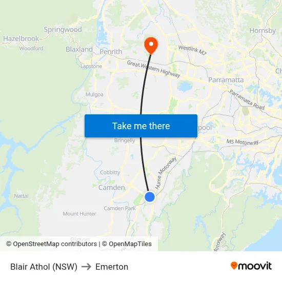 Blair Athol (NSW) to Emerton map