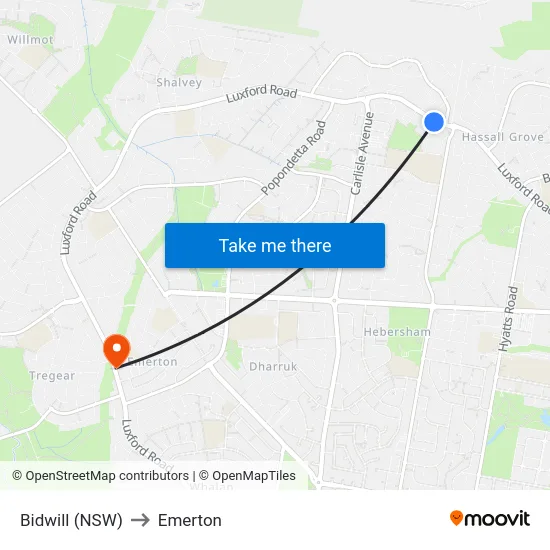 Bidwill (NSW) to Emerton map