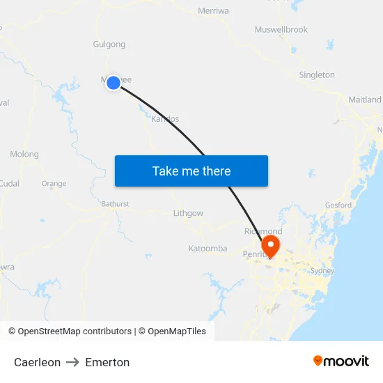 Caerleon to Emerton map