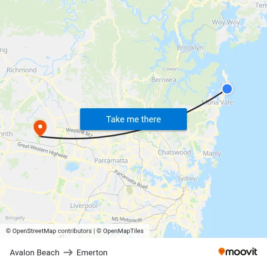 Avalon Beach to Emerton map