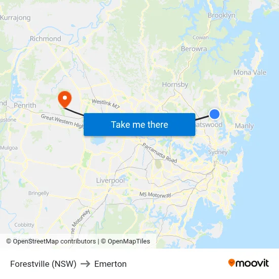 Forestville (NSW) to Emerton map