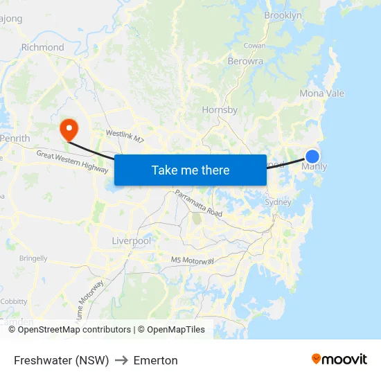 Freshwater (NSW) to Emerton map