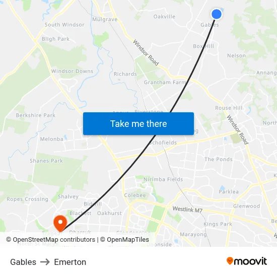 Gables to Emerton map
