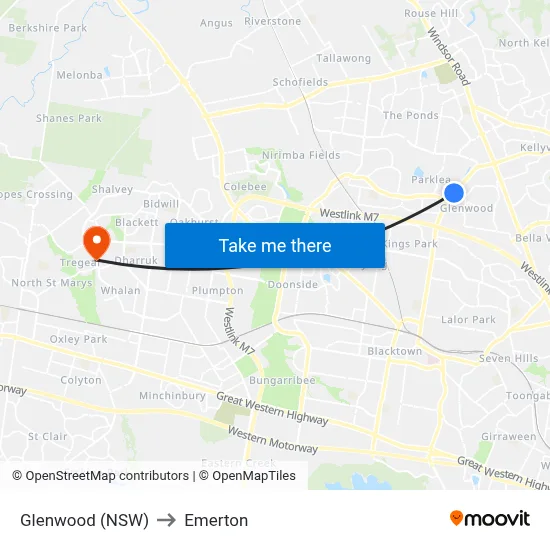Glenwood (NSW) to Emerton map