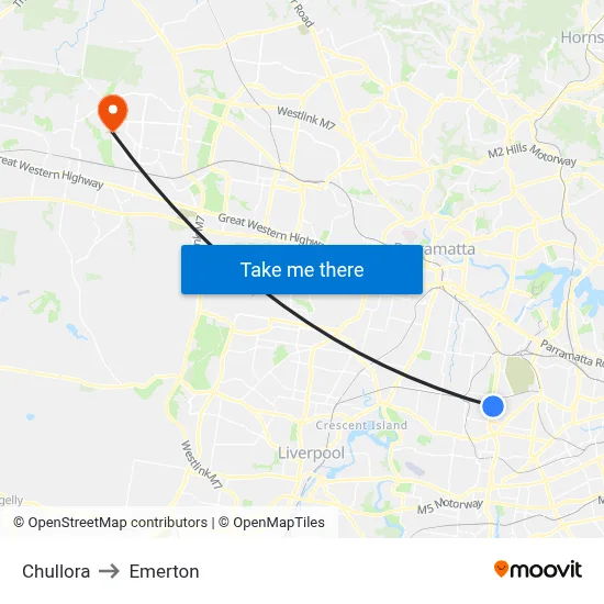 Chullora to Emerton map