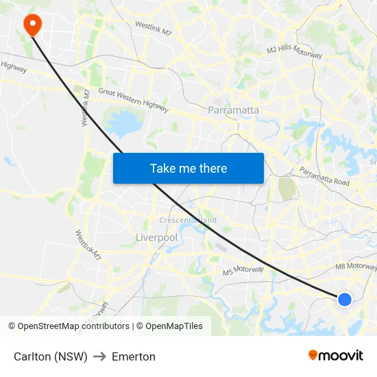Carlton (NSW) to Emerton map