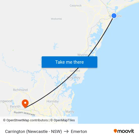 Carrington (Newcastle - NSW) to Emerton map