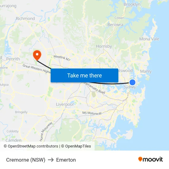 Cremorne (NSW) to Emerton map