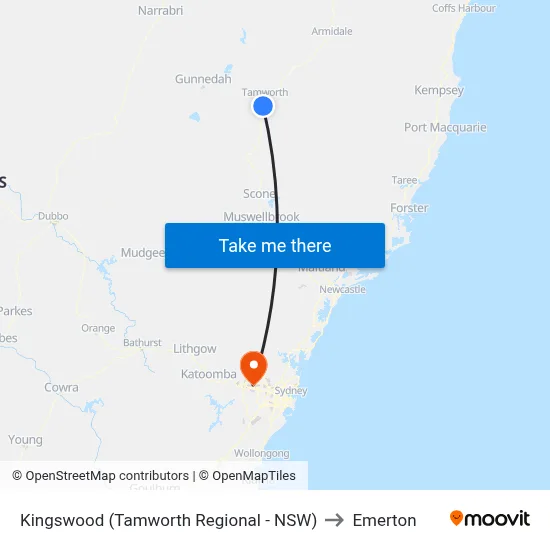 Kingswood (Tamworth Regional - NSW) to Emerton map