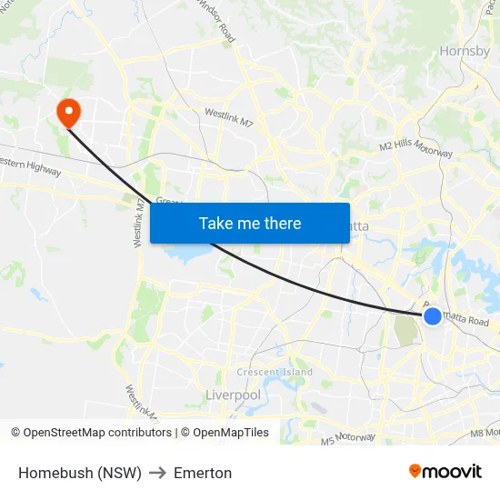 Homebush (NSW) to Emerton map