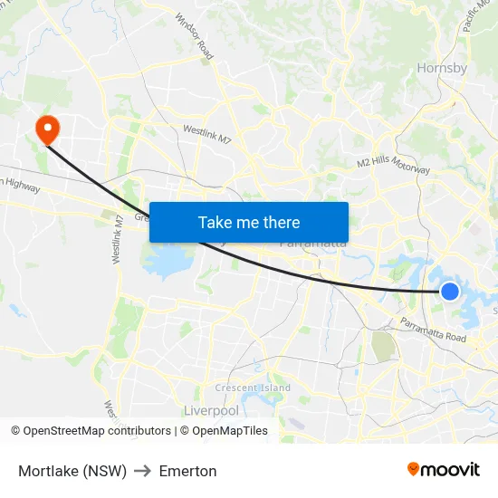 Mortlake (NSW) to Emerton map