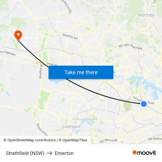 Strathfield (NSW) to Emerton map
