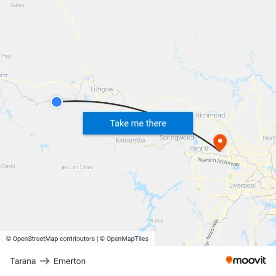Tarana to Emerton map
