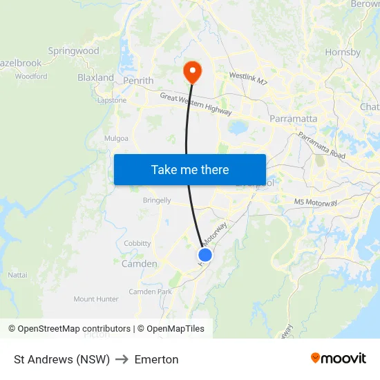 St Andrews (NSW) to Emerton map