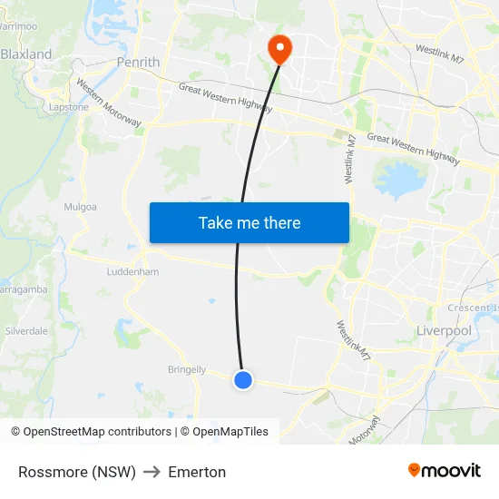 Rossmore (NSW) to Emerton map