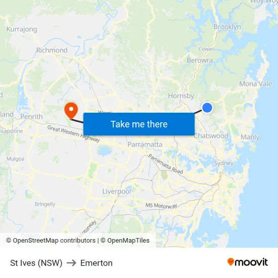 St Ives (NSW) to Emerton map