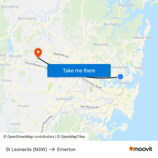 St Leonards (NSW) to Emerton map