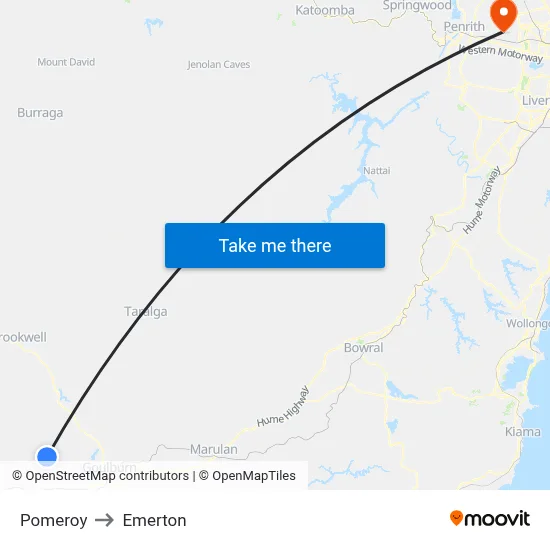 Pomeroy to Emerton map