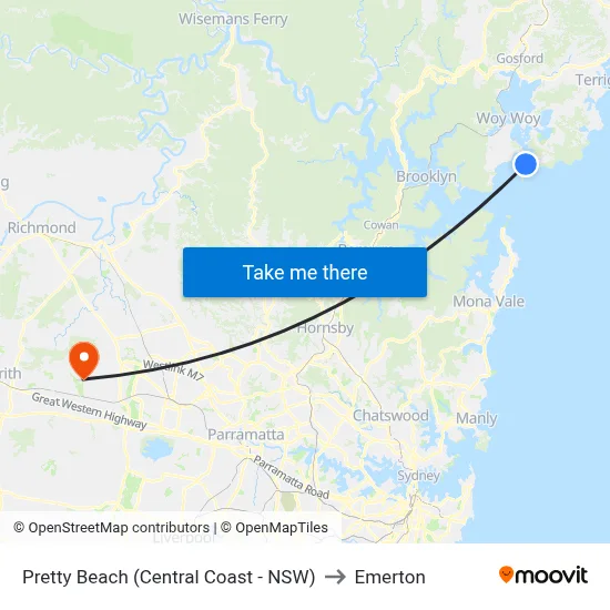 Pretty Beach (Central Coast - NSW) to Emerton map
