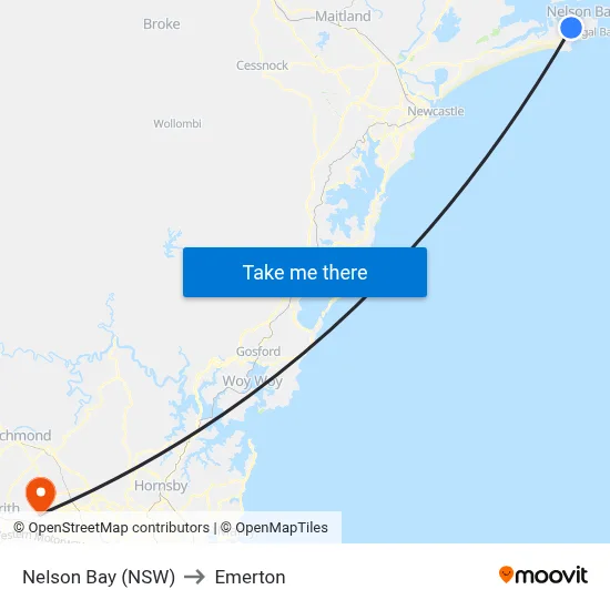 Nelson Bay (NSW) to Emerton map