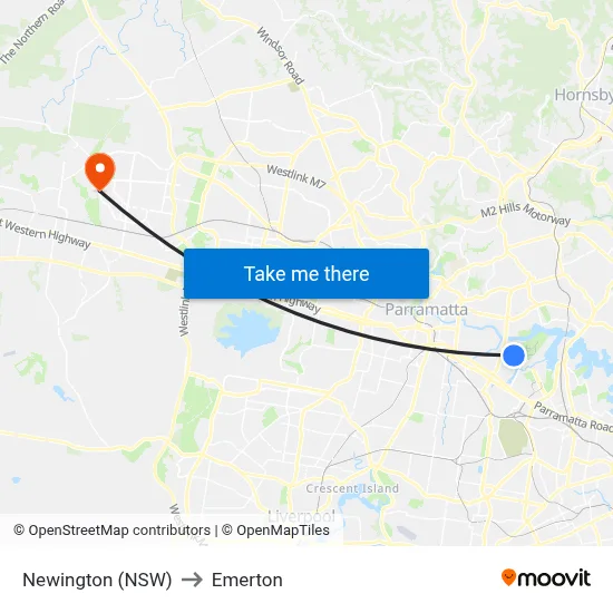 Newington (NSW) to Emerton map