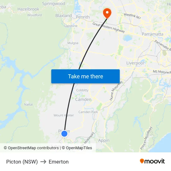 Picton (NSW) to Emerton map