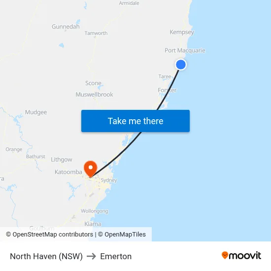 North Haven (NSW) to Emerton map