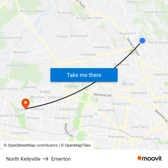 North Kellyville to Emerton map
