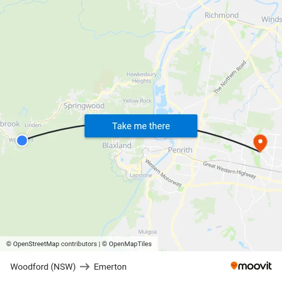 Woodford (NSW) to Emerton map