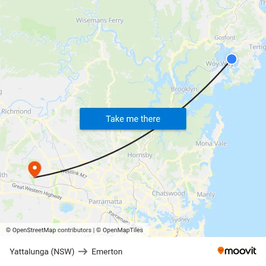 Yattalunga (NSW) to Emerton map