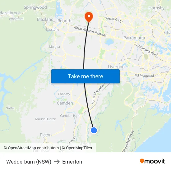 Wedderburn (NSW) to Emerton map