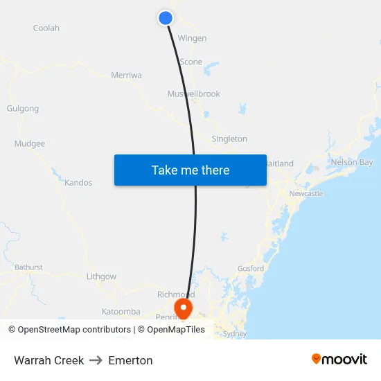 Warrah Creek to Emerton map