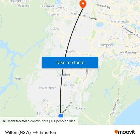 Wilton (NSW) to Emerton map