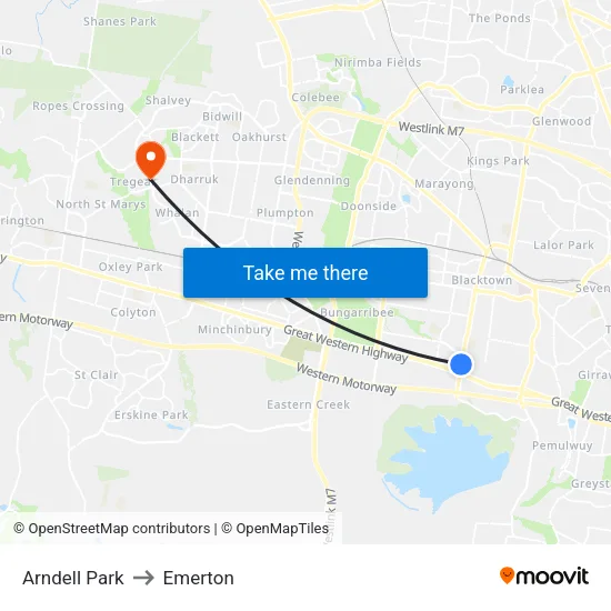 Arndell Park to Emerton map