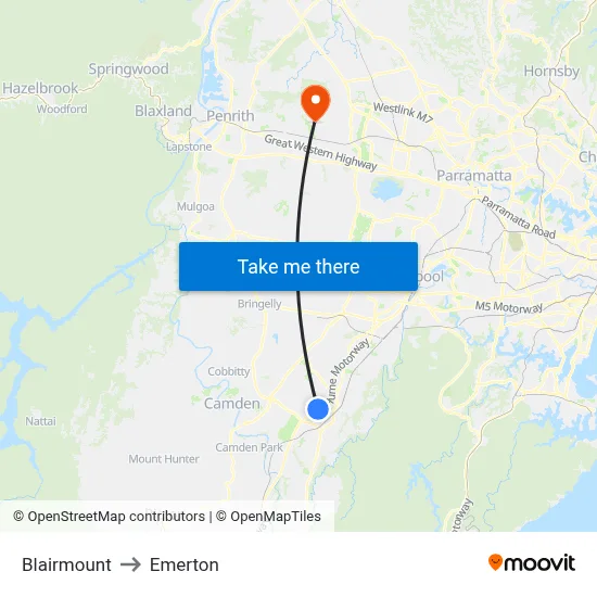 Blairmount to Emerton map