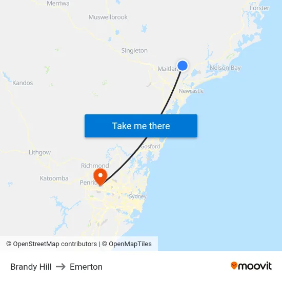 Brandy Hill to Emerton map