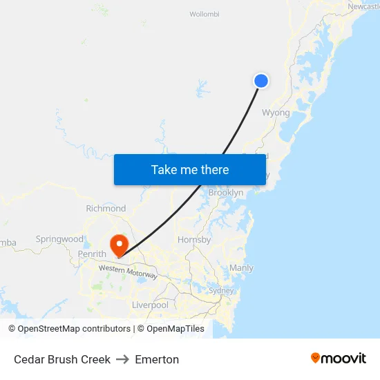Cedar Brush Creek to Emerton map
