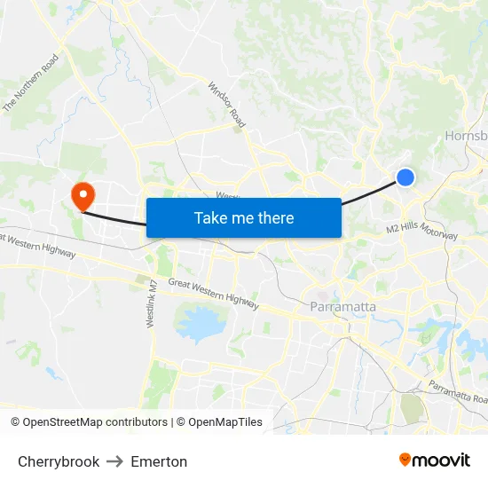 Cherrybrook to Emerton map