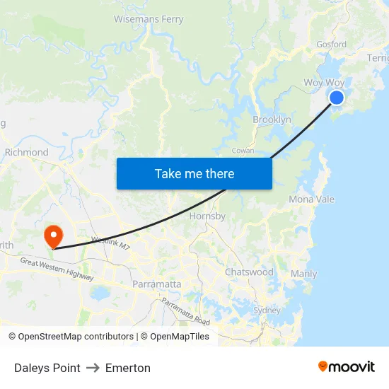 Daleys Point to Emerton map