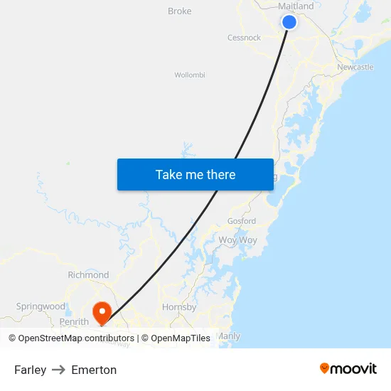 Farley to Emerton map