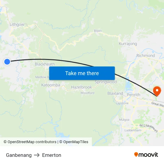 Ganbenang to Emerton map