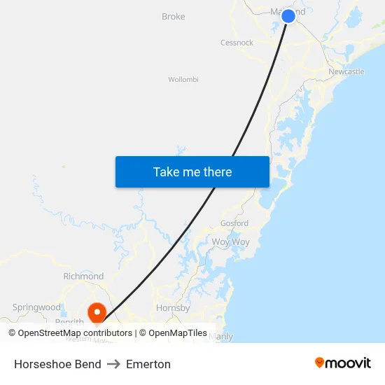 Horseshoe Bend to Emerton map