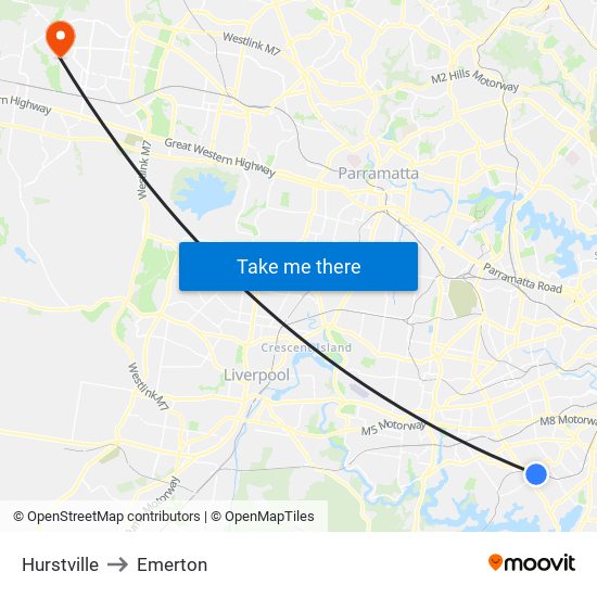 Hurstville to Emerton map