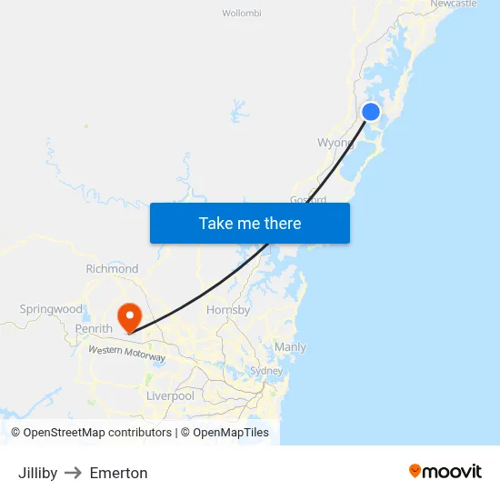 Jilliby to Emerton map