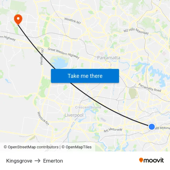 Kingsgrove to Emerton map
