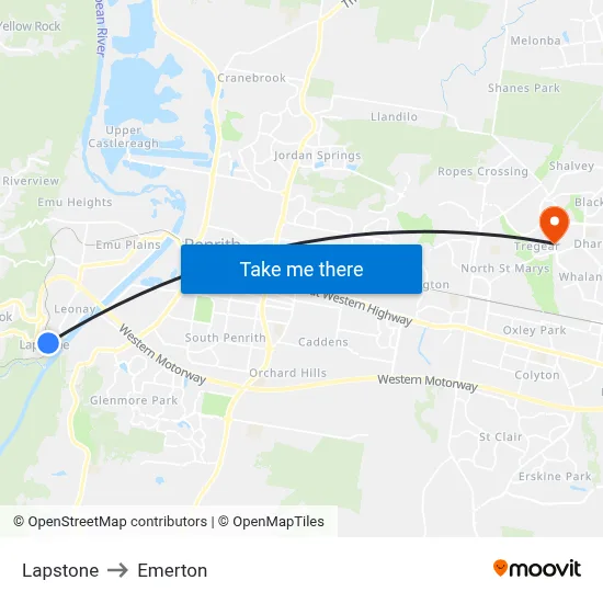 Lapstone to Emerton map