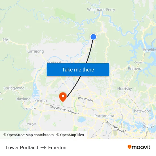 Lower Portland to Emerton map