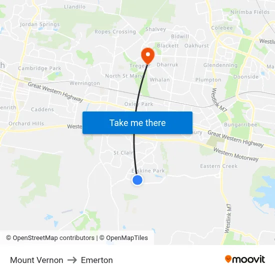 Mount Vernon to Emerton map