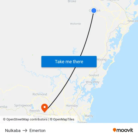 Nulkaba to Emerton map