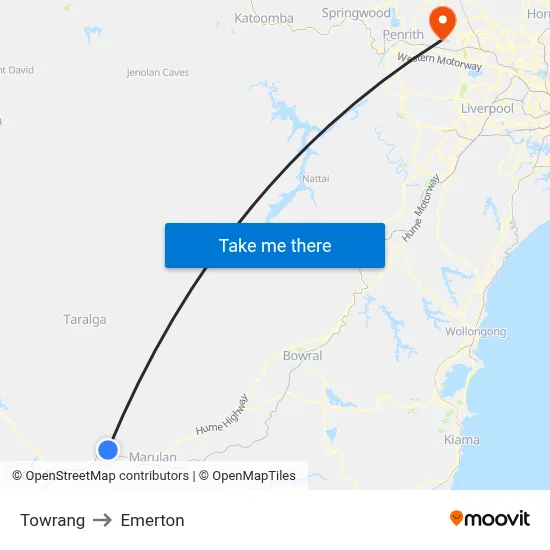 Towrang to Emerton map